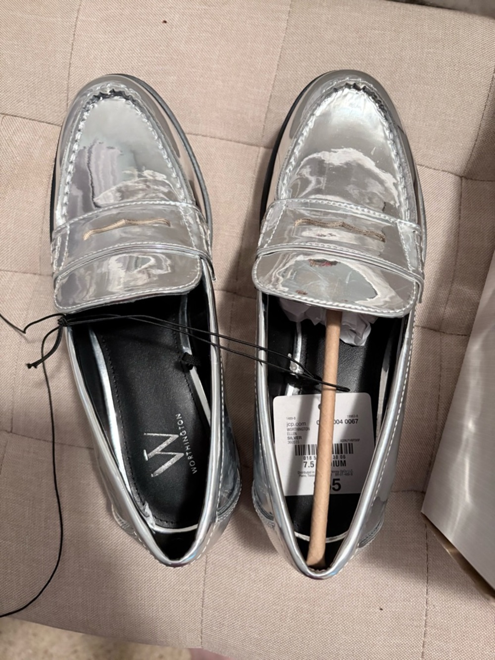 Worthington Metallic Silver Patent Penny Loafers
